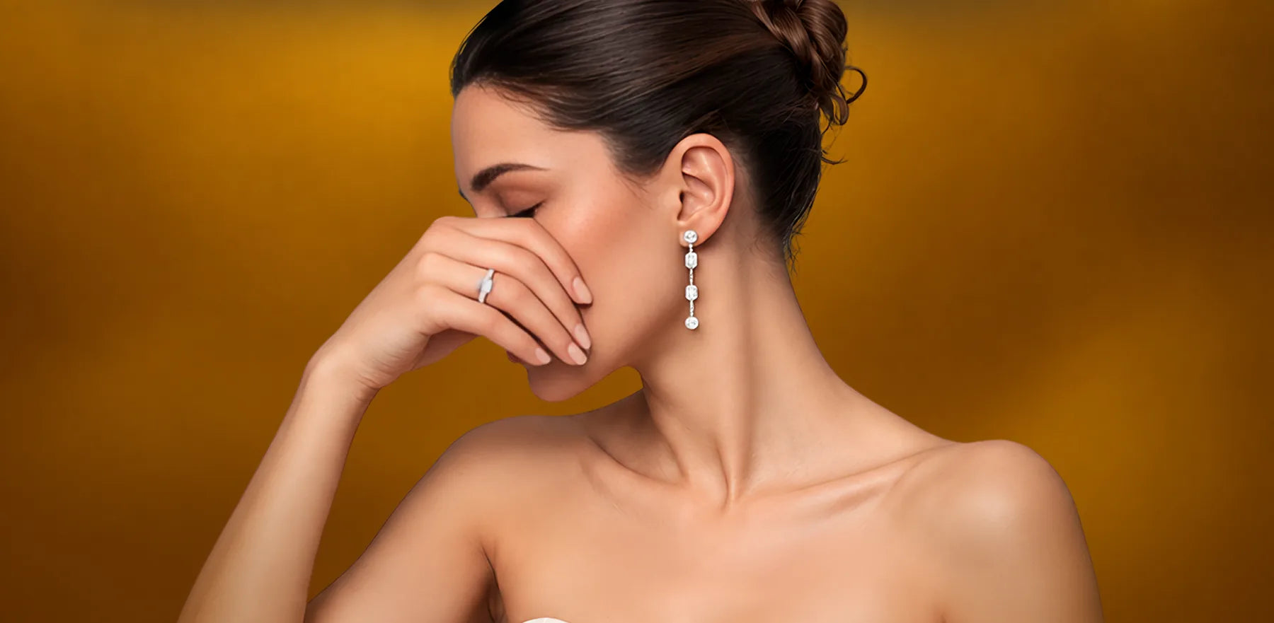 Jewelry portrait in warm champagne light